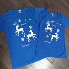 Парні футболки з оленями Merry Christmas