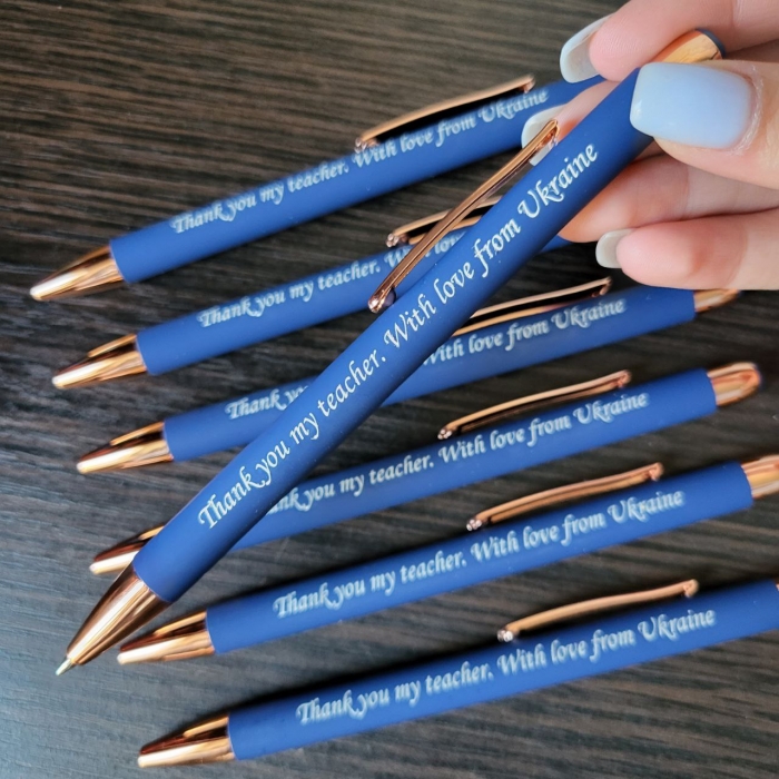 Іменна ручка Метал Soft touch, синя